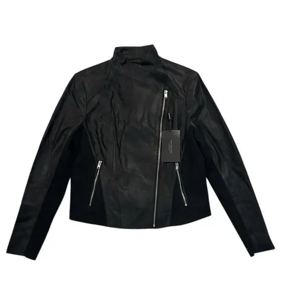 Andrew Marc Felix Leather Moto Jacket Women’s XL Black Asymmetrical Zip - Picture 11 of 11